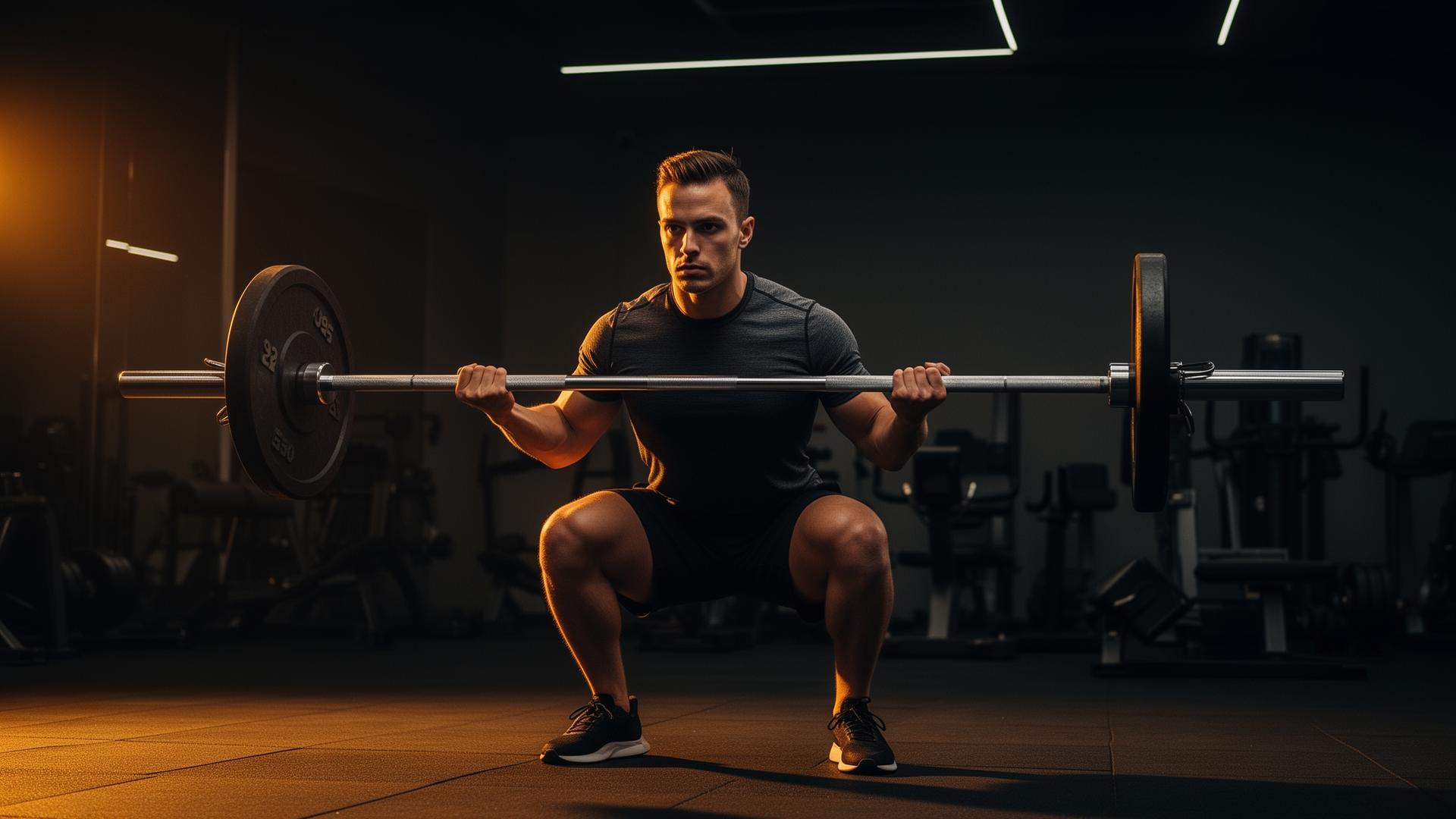Athlete training with barbell